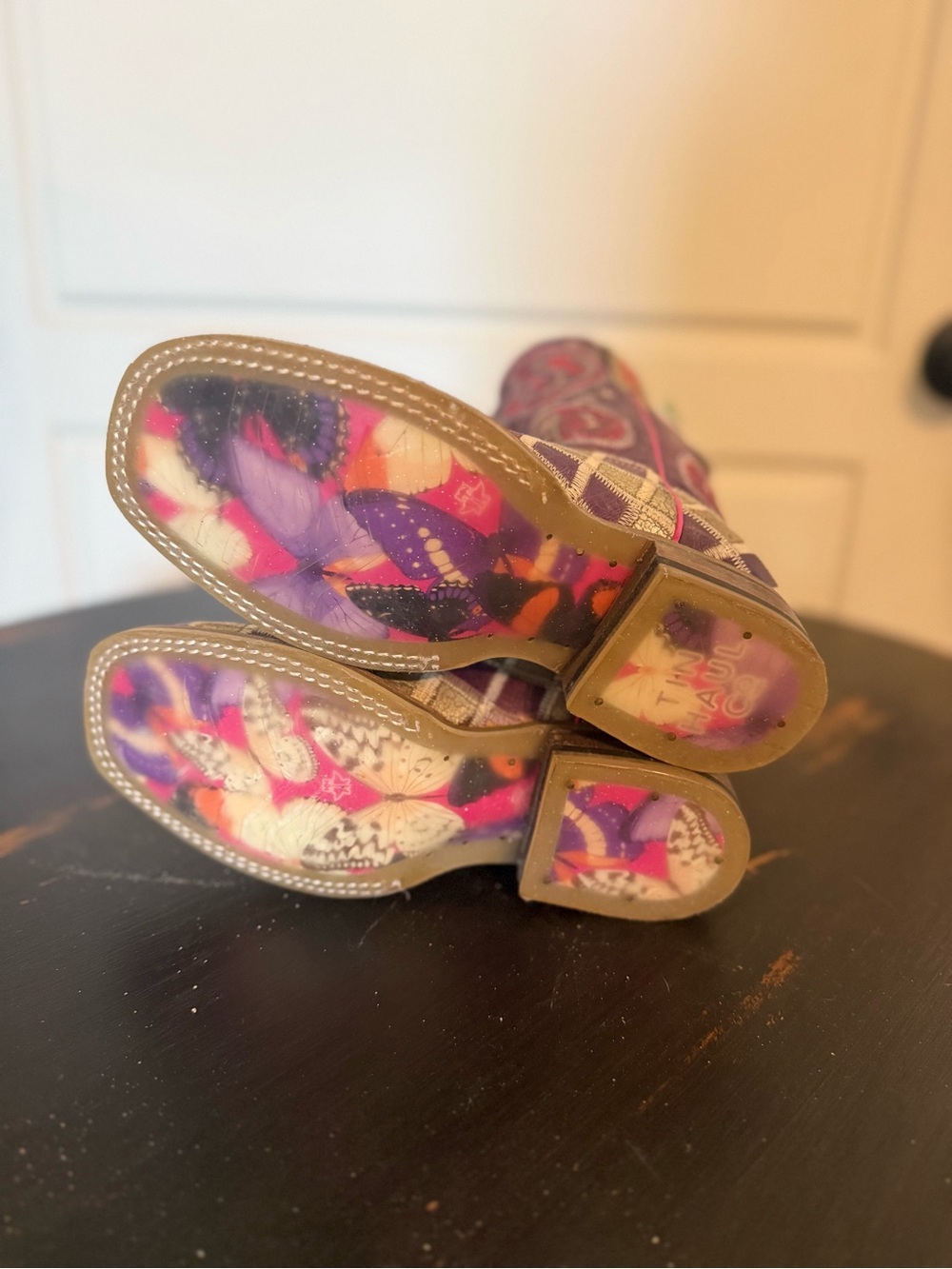 Tin Haul Girl's Sparkle Girl Butterfly Square Toe Boot - Picture 4 of 5